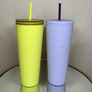 Starbucks Yellow Lemon Drop and Lilac Purple Disco Grid Soft Touch Tumbl…